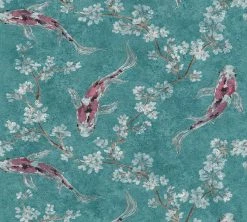 Vliestapete JAPANISCH & CHINESISCH - blau - Tiere - 10 Meter