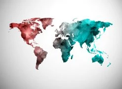 Fototapete DESIGNWALLS - weiß-blau-rot - Weltkarte - 2,55 Meter