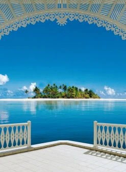 Fototapete DESIGNWALLS 2.0 - weiß-türkis - Insel - 2,6 Meter