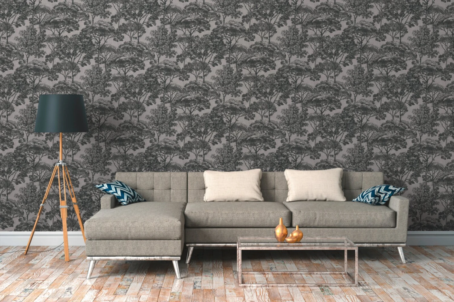 Vliestapete - Wald - grau - 10 Meter 4 Vliestapete - Wald - grau - 10 Meter – Bild 4