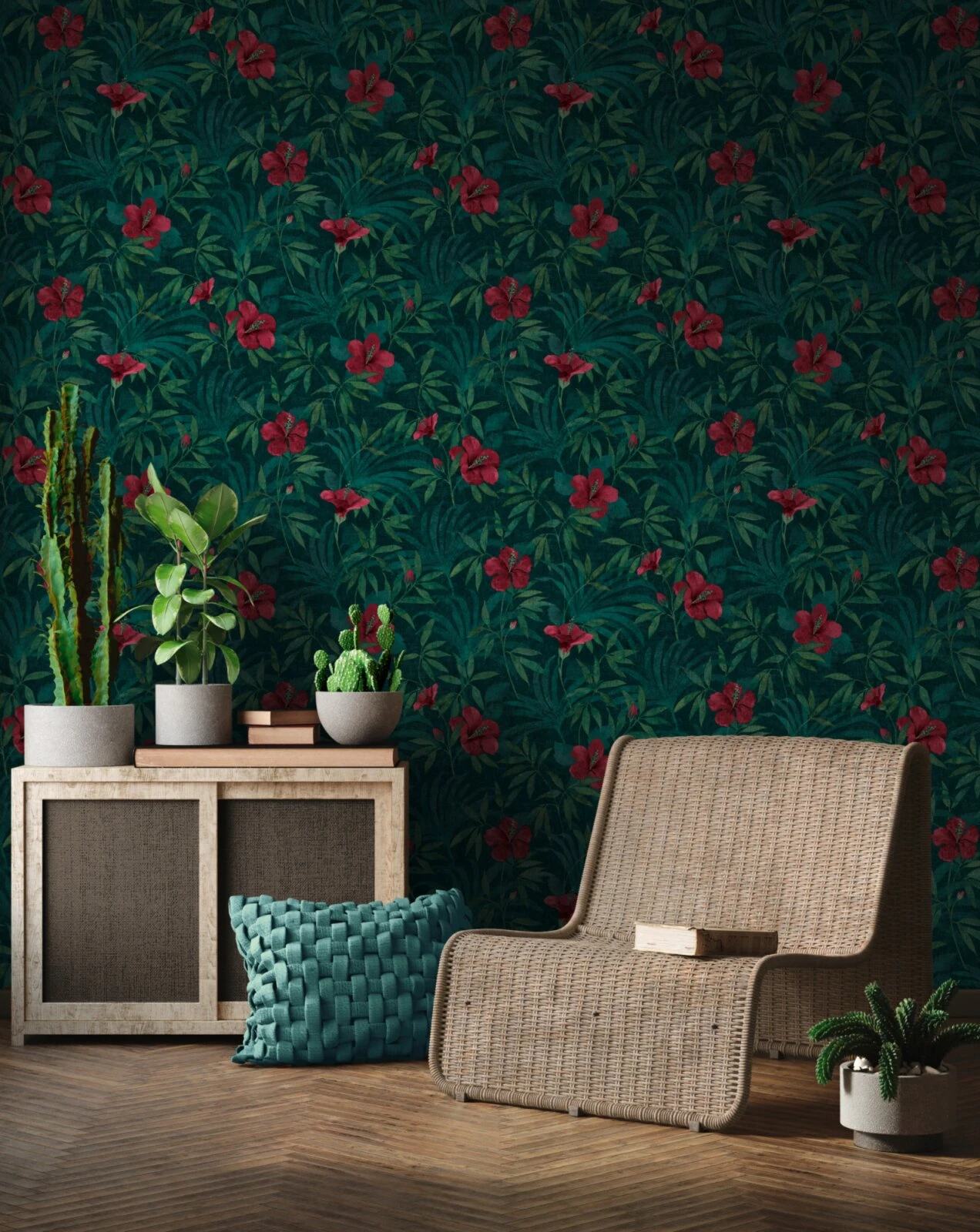 Vliestapete - Blumen - grün - 10 Meter 3 Vliestapete - Blumen - grün - 10 Meter – Bild 3