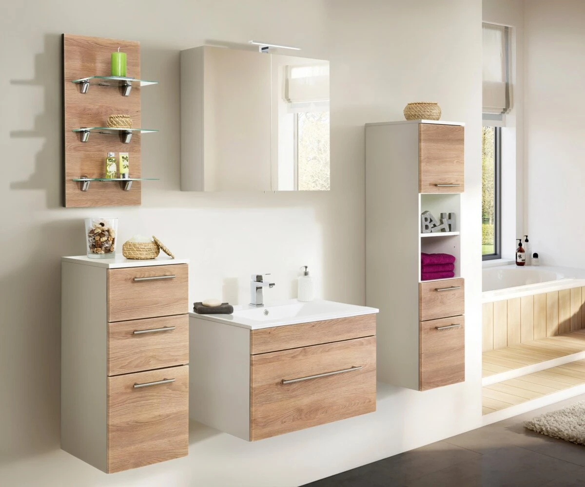 Waschtisch VIVA - Eiche hell - weiß - mit Waschbecken - 75 cm 2 Waschtisch VIVA - Eiche hell - weiß - mit Waschbecken - 75 cm – Bild 2